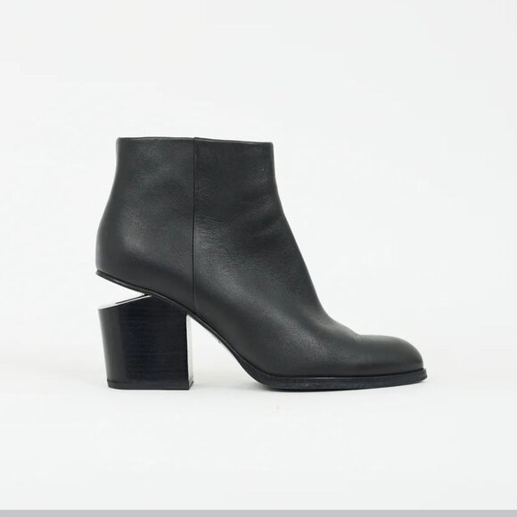 Alexander Wang Black Gabi Ankle Leather Cutout Heel Boots Size 37EU - Picture 2 of 13